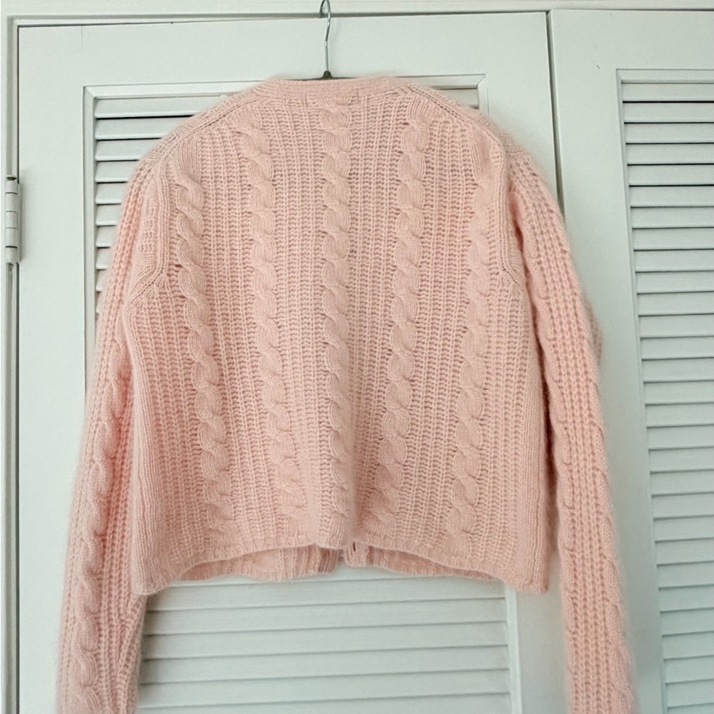 Vintage Lord & Taylor Soft Pink Cable Knit Cardigan Sz M - Picture 4 of 9